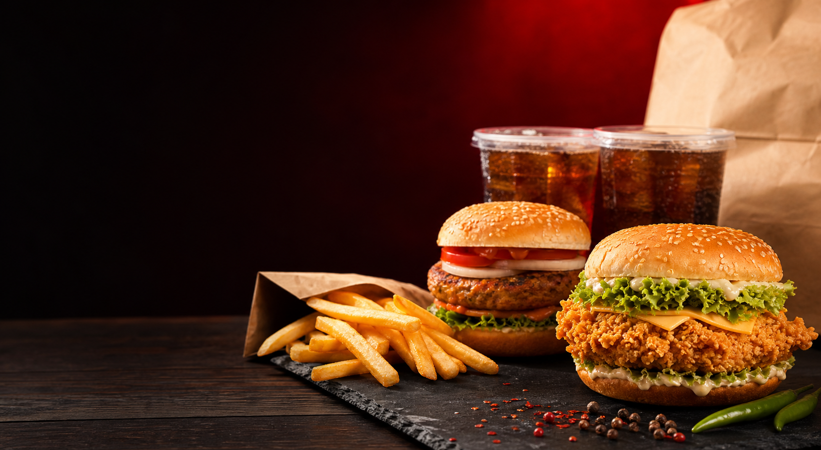 Burgers, fries, and drinks from Adyala Bites